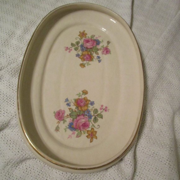 Vintage Mid Century Crownford China Tebor Handpainted Gold Trim Platter USA - Picture 1 of 7